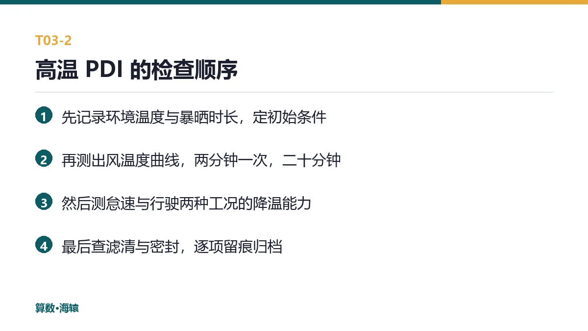 高温 PDI 的检查顺序