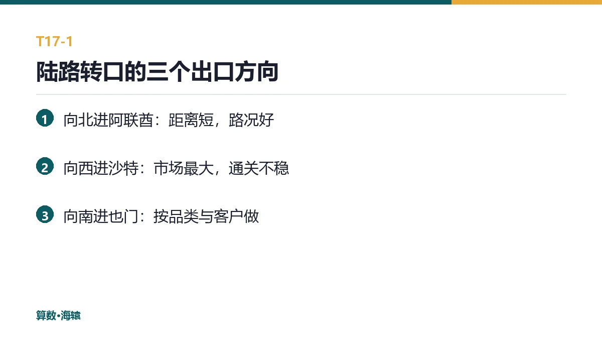 陆路转口的三个出口方向